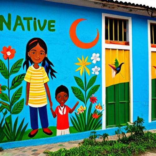 Home 4 **
A vibrant mural depicting native Brazilian flora and fauna, painted on a repurposed wall in a favela in Rio de Janeiro. The mural incorporates recycled materials and features children participating in its creation. The overall scene is positive and hopeful, showcasing community involvement and environmental consciousness through art. Include the words "Natureza Viva" (Living Nature) in the mural. Fully clothed, appropriate attire, safe for work, perfect anatomy, natural proportions, family-friendly. Professional photography, high quality.
**