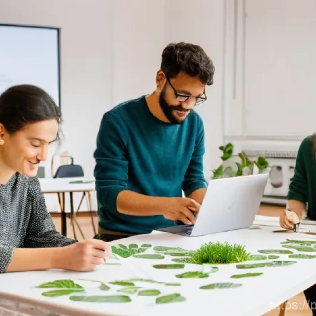 에코크리에이션을 위한 세미나 및 컨퍼런스 - **Prompt:** A diverse group of innovators from Portugal and Brazil, aged 25-50, are engaged in a dyn...