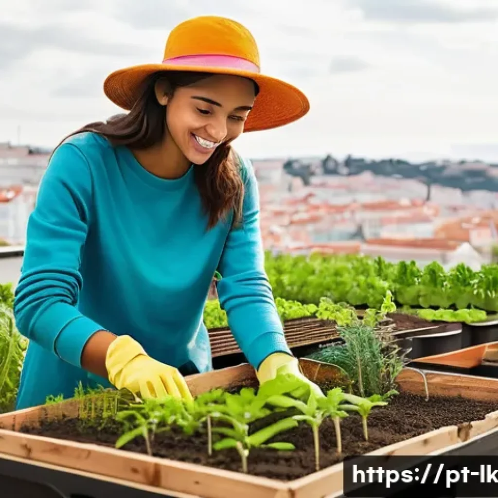 에코크리에이션을 위한 협력 플랫폼 - **Prompt:** A diverse group of people collaborating on an urban gardening project in Lisbon, Portuga...