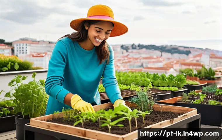 에코크리에이션을 위한 협력 플랫폼 - **Prompt:** A diverse group of people collaborating on an urban gardening project in Lisbon, Portuga...
