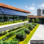 Home 19 에코크리에이션과 공공 정책의 상관관계 - A vibrant urban scene in a Brazilian city showcasing a sustainable innovation hub: diverse entrepren...