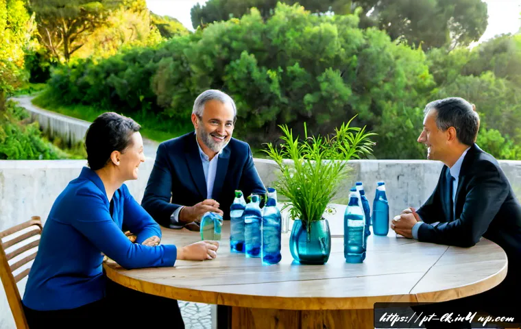 Home 17 에코크리에이션과 관련한 국제 협약 - Photorealistic wide-angle scene of an international environmental cooperation meeting in Lisbon, Por...